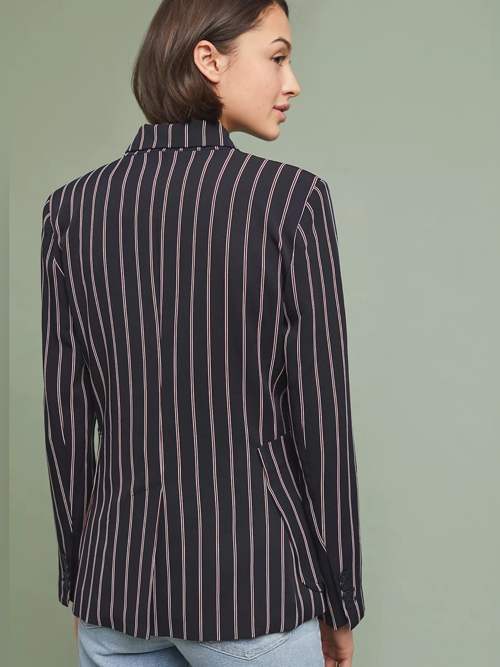 NWT Anthropologie Americana Striped Blazer Jacket Business Navy Blue Pinstripe M - Picture 2 of 4